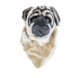ADULT PUG DOG ANIMAL MOVING MOUTH. FURRY OVER THE HEAD MASK,